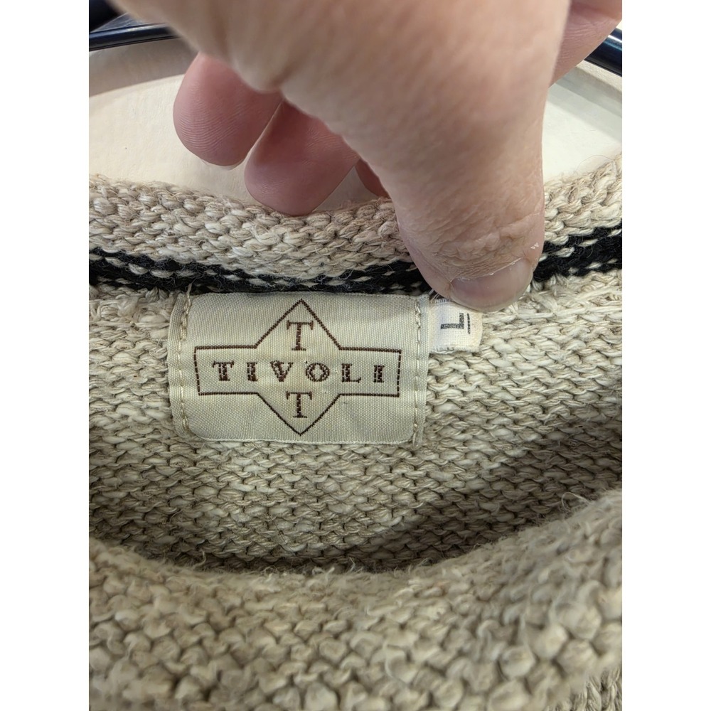 Tivoli Hand Knit Sweater LG Beige Heavy Linen Cotton Rolled Neck Old Money - Picture 2 of 4